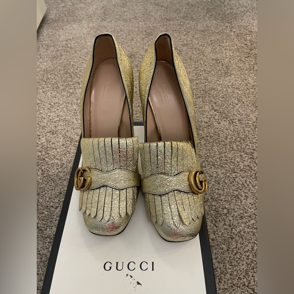 GUCCI Double G Logo Leather Heels, Size 9.5, IT/39.5, EUC